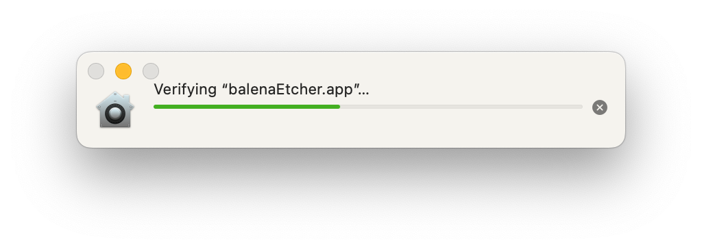 Screenshot of a macOS popup with a verifying loading bar.